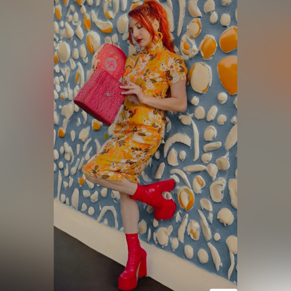 60s cheongsam funky floral dress